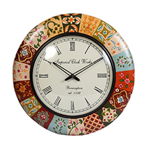 Round Shaped Wooden Wall Clock with Multicolor Border