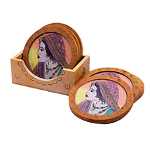 Traditional Wooden Tea Coaster with a Lady Painting