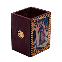 Traditional Pen Stand with Ragini Painting in Wood