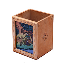 Traditional Wooden Pen Stand with Ragini Painting