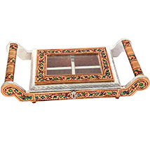 Metal Sheet on Wood Dryfruit Serving Tray with Meenakari Work