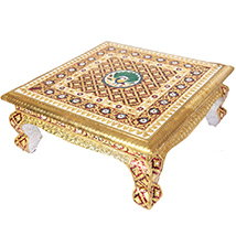 Traditional Metal Sheet on Wooden Chowki with Meenakari Work