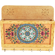 Floral Design Wooden Key Holder with Paper Holder