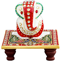 Multicolor Marble Ganesh with Chowki
