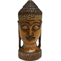 Meditative Mahatma Buddha Head Figure in Wood