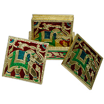 Meenakari Tea Coaster Set in Wood & Metal