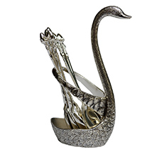 Oxidized Swan Shaped Spoon Stand with 6 Spoons