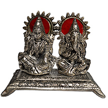 Twin Laxmi Ganesh Idols in Oxidized Metal