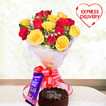 Red & Yellow Roses with Choco Treats