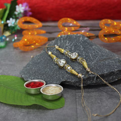 Sparkling Stone Studded Golden Rakhi Set