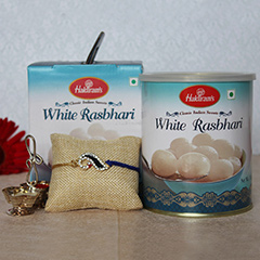 White Rasbhari Sweet with Rakhi /></a></div><div class=