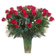 15 Red Roses in Glass Vase-SA
