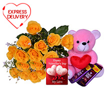 Yellow Roses with Chocolate Delights & Greeting Card