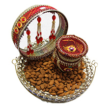 Decorative basket with Karwa Chauth essentials