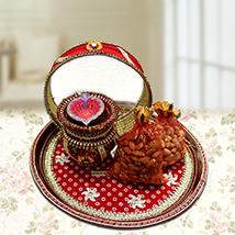 Karwa Chauth Thali with Dry fruits Potlis