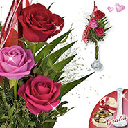 Rose Festival with vase & Lindt chocolates