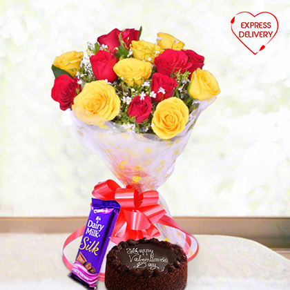 Red & Yellow Roses with Choco Treats